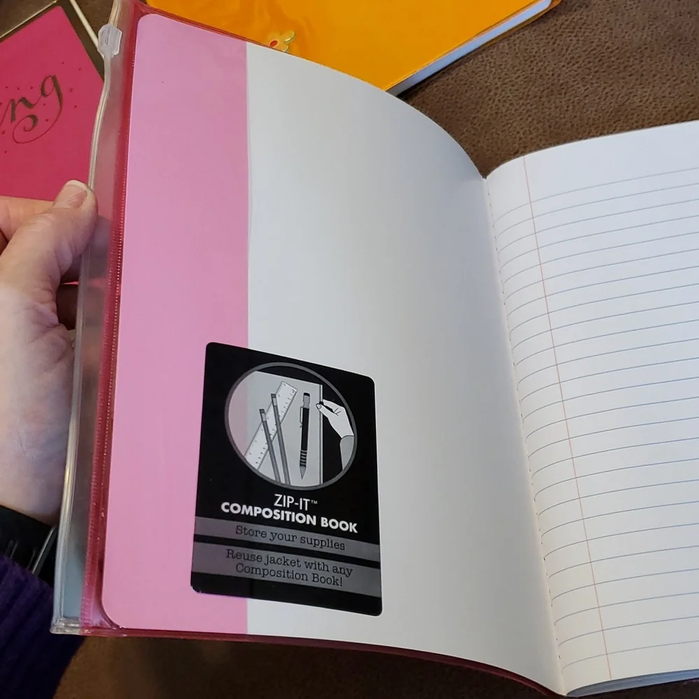 Zip-It composition notebook with reusable pencil case cover pink